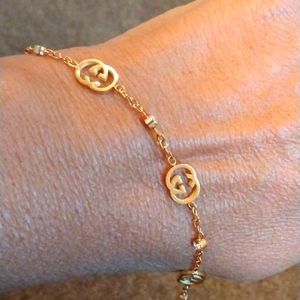 Special Purchase.Gorgeous  Upcycled Gucci fashion bracelet in gold w/ crystals
